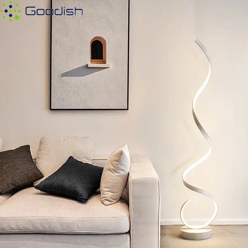 Modern Design LED Spiral Floor Lamp Living Room Bedroom — Black & White | Lumfyr