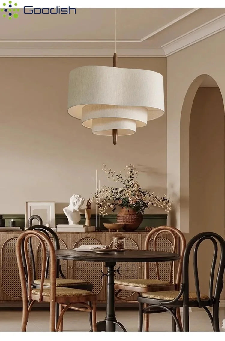 Wabi-Sabi Tiered 3-Level Linen Fabric Pendant Light, Japanese Style | Lumfyr