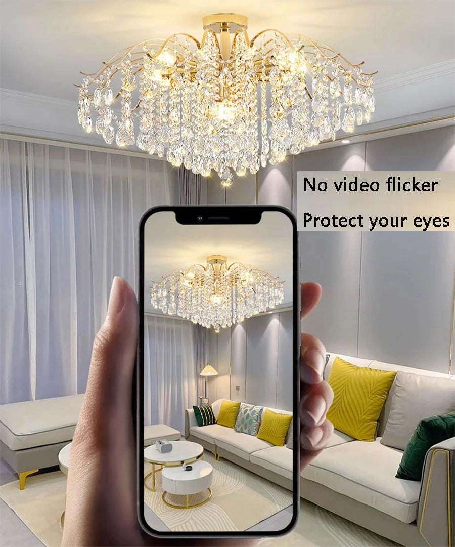 Lustre Plafonnier Cristal Doré