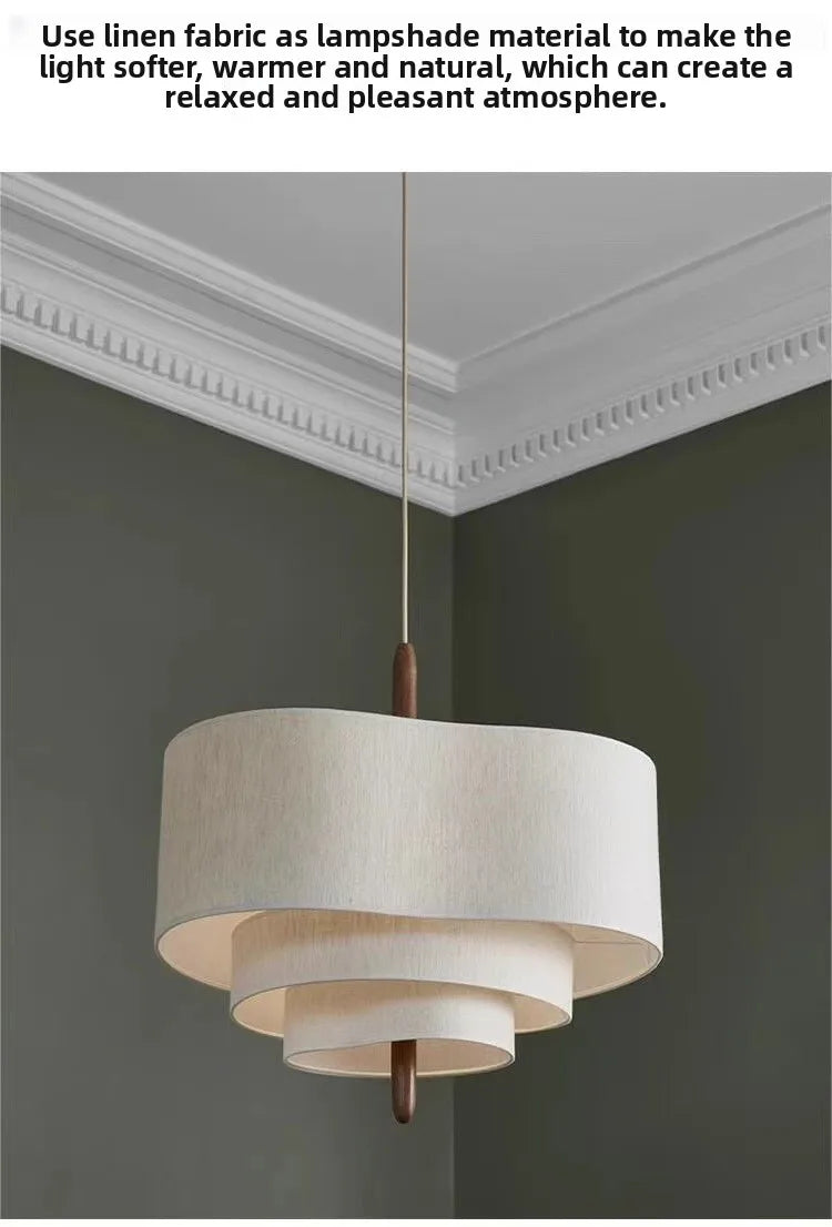 Wabi-Sabi Tiered 3-Level Linen Fabric Pendant Light, Japanese Style | Lumfyr