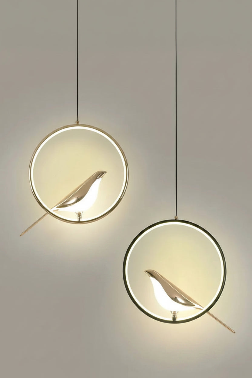 Suspension Oiseau Pie LED Cercle Rotative