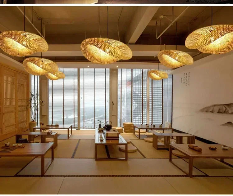 Vintage Braided Bamboo Dining Room Pendant Light | Lumfyr