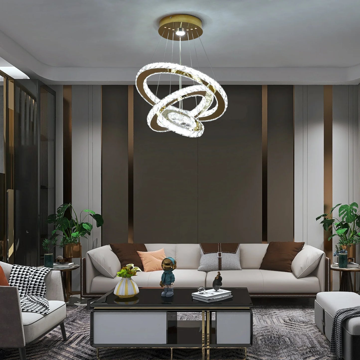Lustre Cristal 3 Anneaux LED