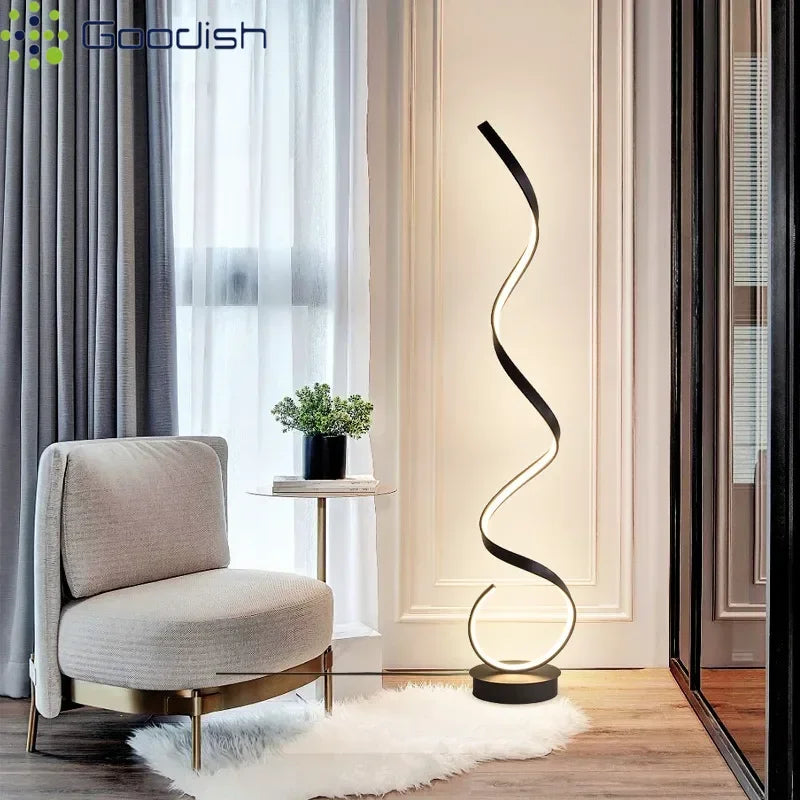 Modern Design LED Spiral Floor Lamp Living Room Bedroom — Black & White | Lumfyr