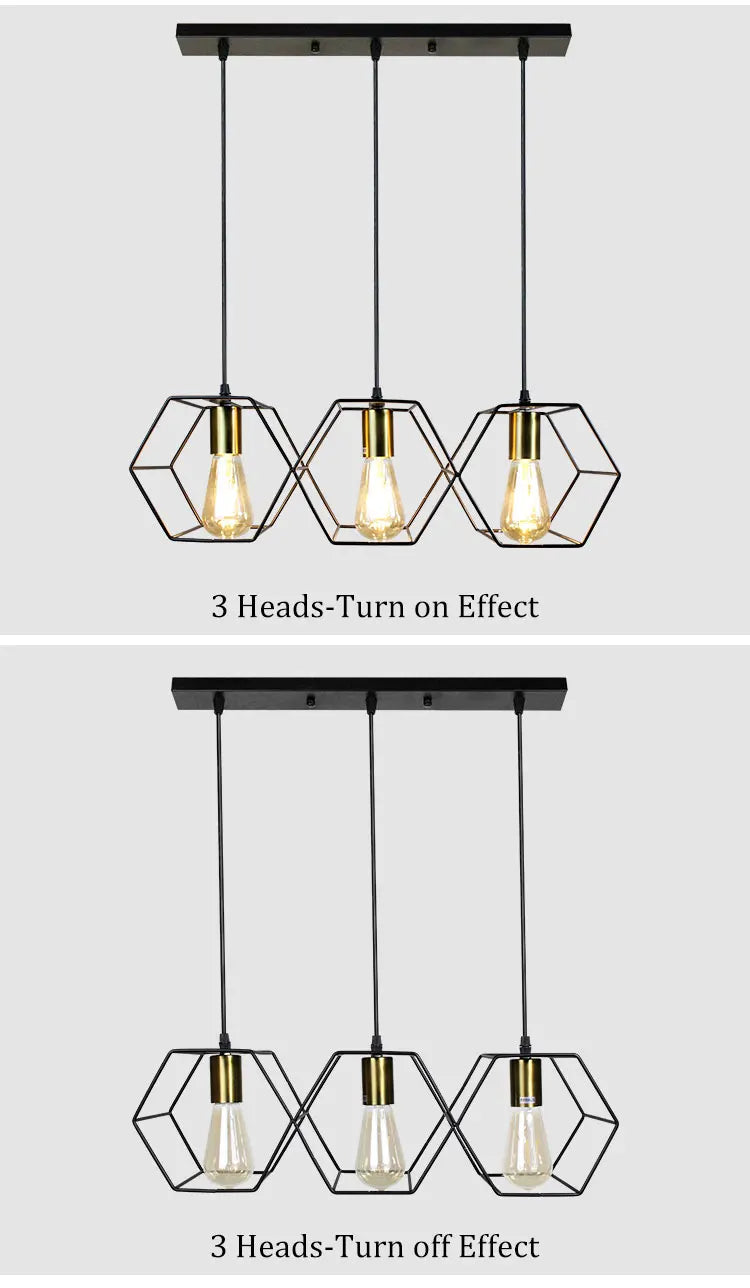 Geometric Hexagonal Black Metal Multi-Head Pendant Light | Lumfyr