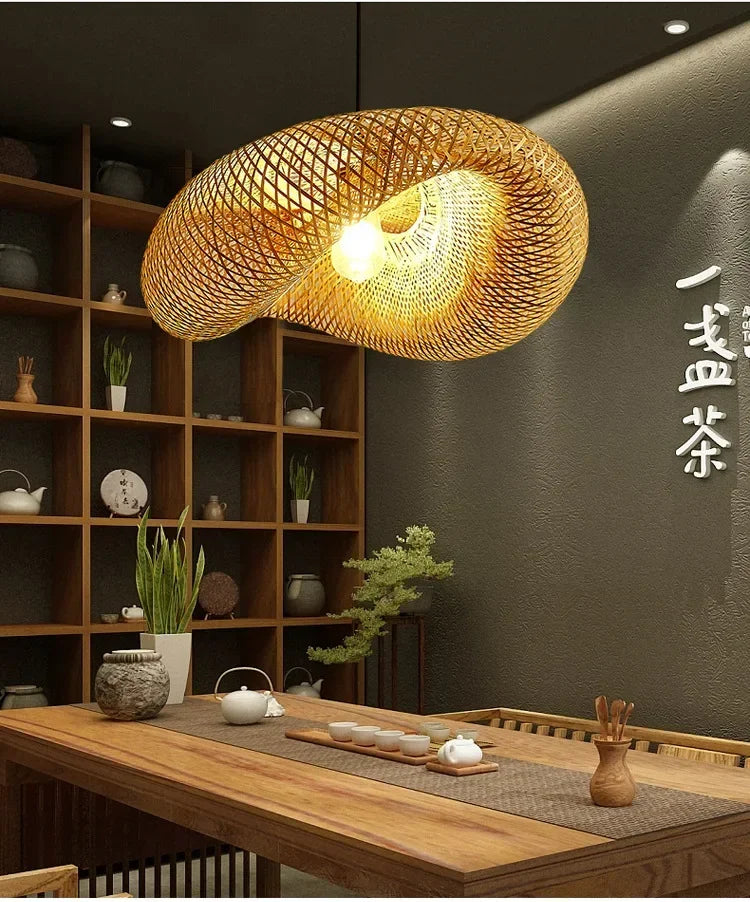Vintage Braided Bamboo Dining Room Pendant Light | Lumfyr