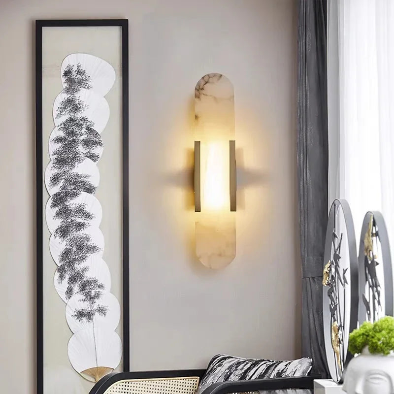 Luxury Contemporary LED Capsule Natural Marble Wall Sconce | Lumfyr