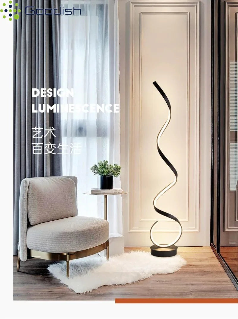 Modern Design LED Spiral Floor Lamp Living Room Bedroom — Black & White | Lumfyr