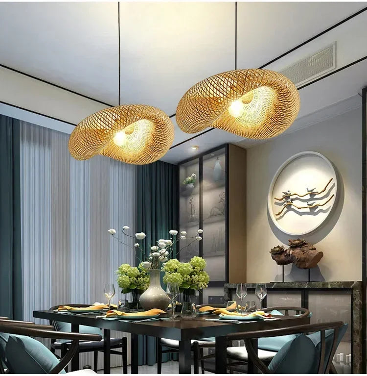Vintage Braided Bamboo Dining Room Pendant Light | Lumfyr