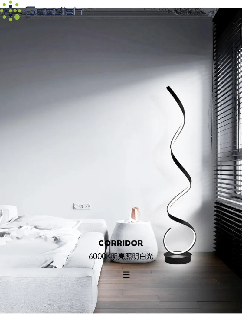 Modern Design LED Spiral Floor Lamp Living Room Bedroom — Black & White | Lumfyr
