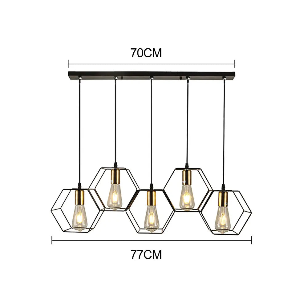 Geometric Hexagonal Black Metal Multi-Head Pendant Light | Lumfyr