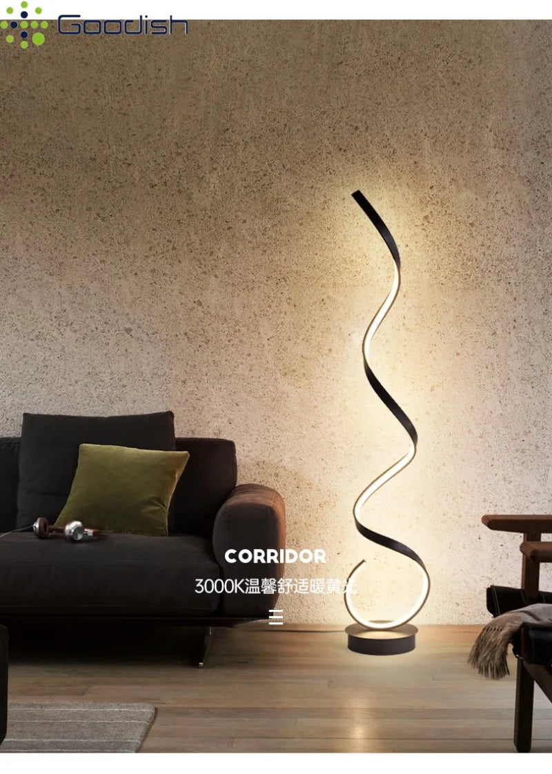 Modern Design LED Spiral Floor Lamp Living Room Bedroom — Black & White | Lumfyr