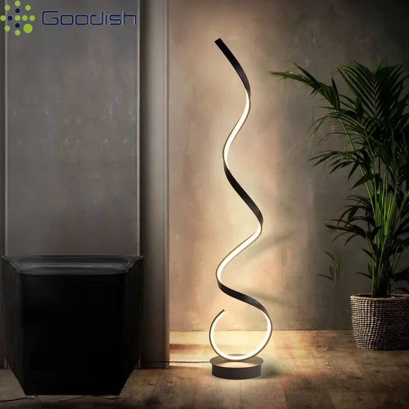 Modern Design LED Spiral Floor Lamp Living Room Bedroom — Black & White | Lumfyr