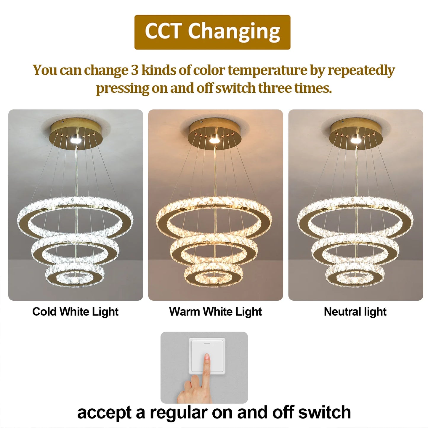 Lustre Cristal 3 Anneaux LED
