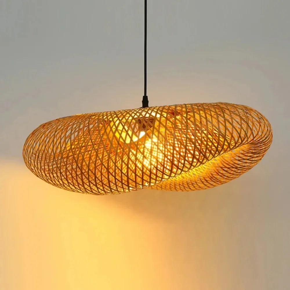 Vintage Braided Bamboo Dining Room Pendant Light | Lumfyr