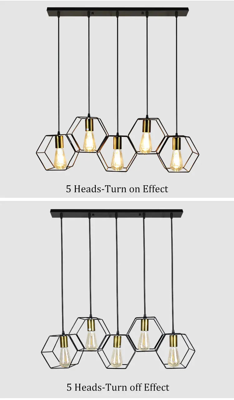 Geometric Hexagonal Black Metal Multi-Head Pendant Light | Lumfyr