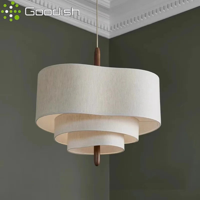 Wabi-Sabi Tiered 3-Level Linen Fabric Pendant Light, Japanese Style | Lumfyr