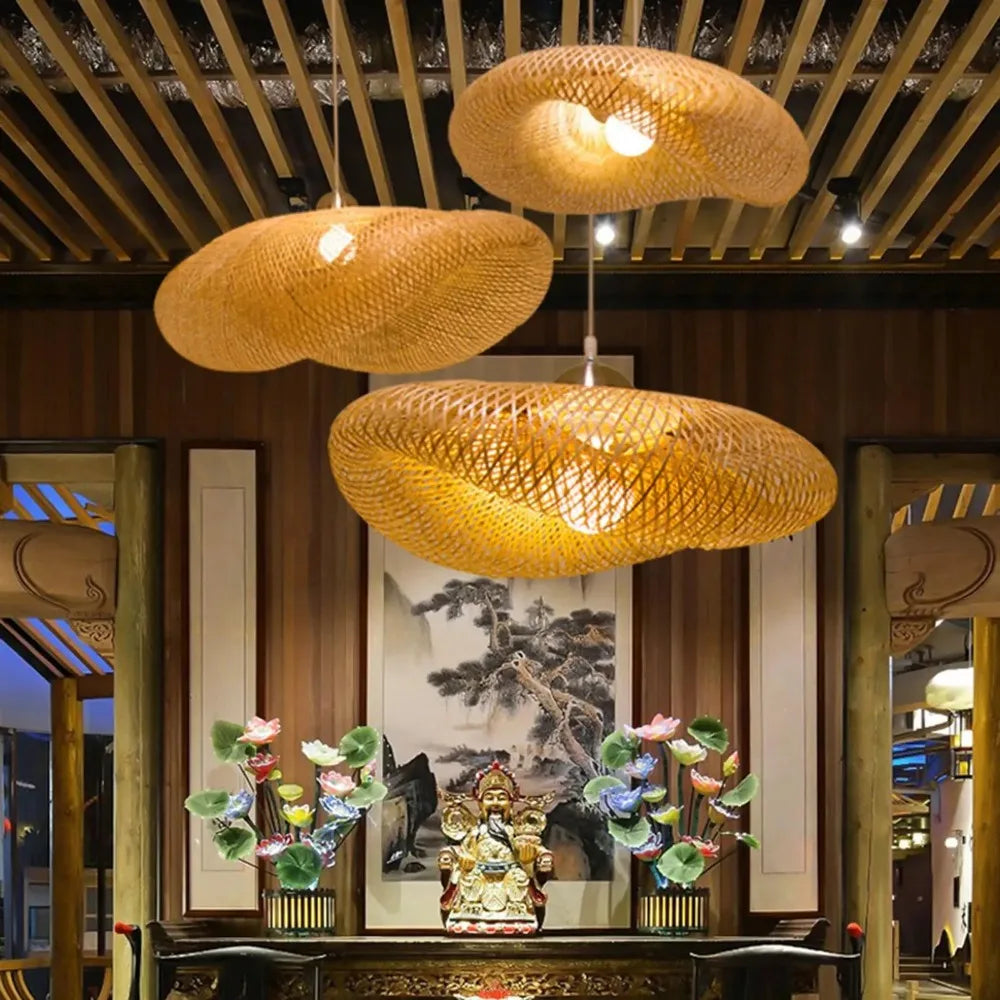 Vintage Braided Bamboo Dining Room Pendant Light | Lumfyr