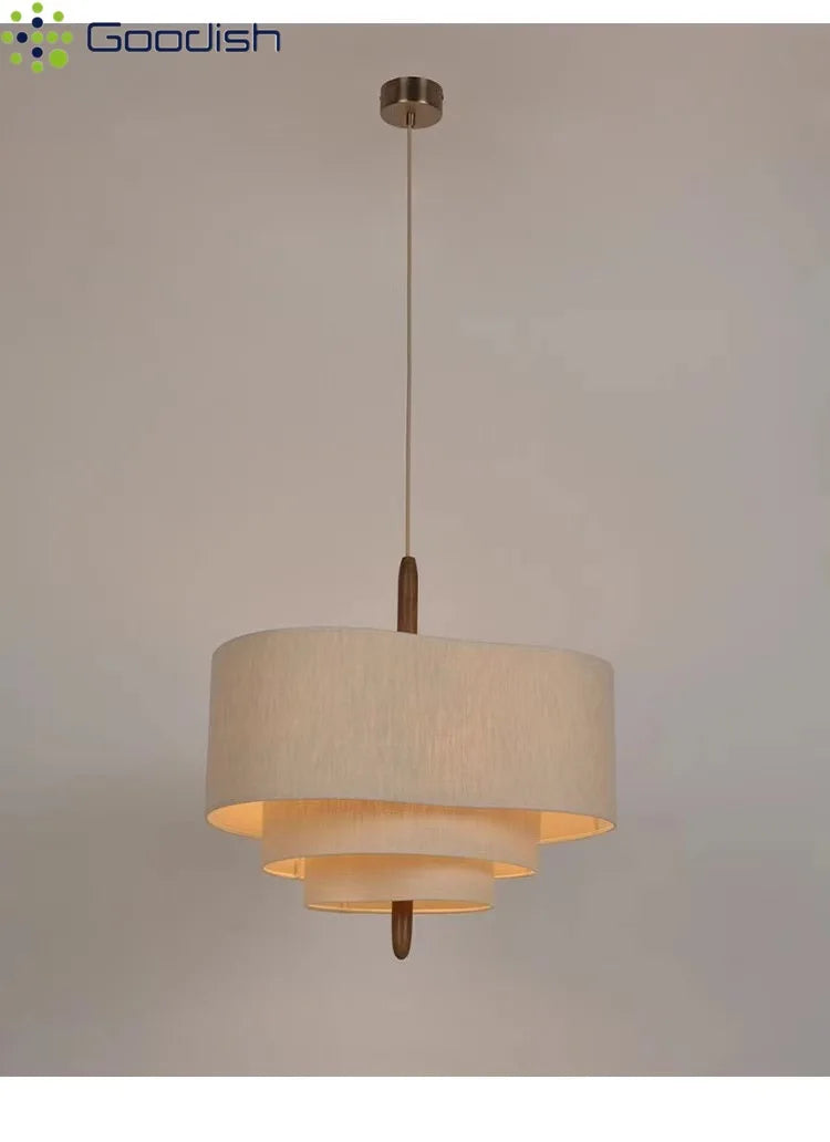 Wabi-Sabi Tiered 3-Level Linen Fabric Pendant Light, Japanese Style | Lumfyr