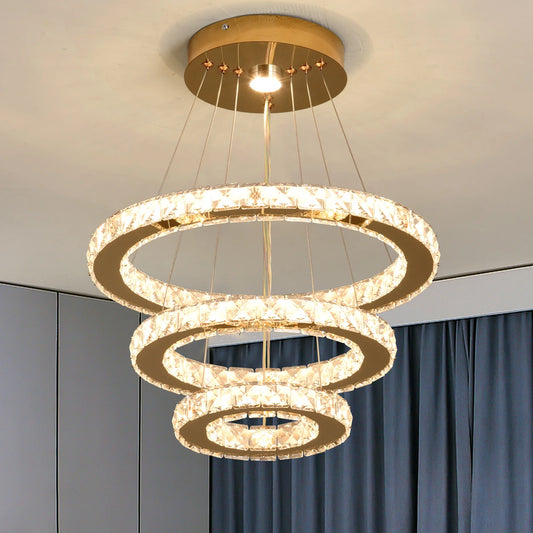 Lustre Cristal 3 Anneaux LED