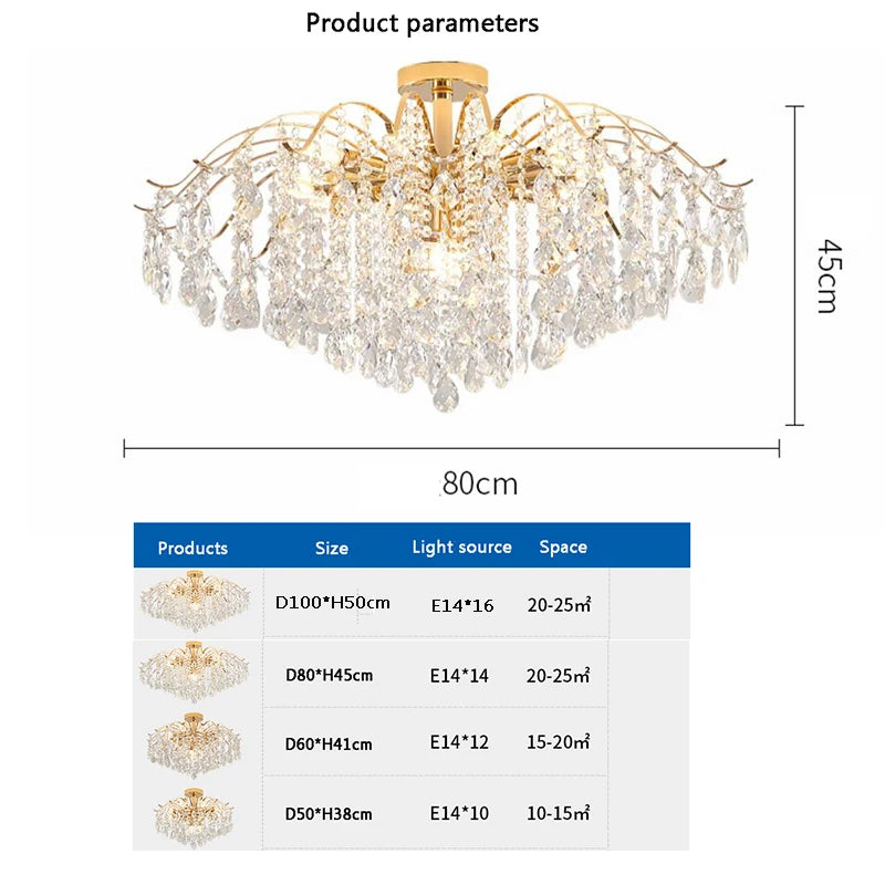 Lustre Plafonnier Cristal Doré
