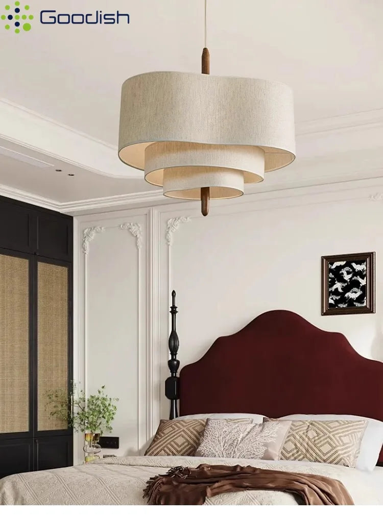Wabi-Sabi Tiered 3-Level Linen Fabric Pendant Light, Japanese Style | Lumfyr