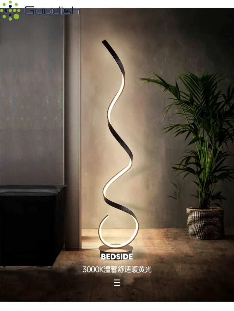 Modern Design LED Spiral Floor Lamp Living Room Bedroom — Black & White | Lumfyr