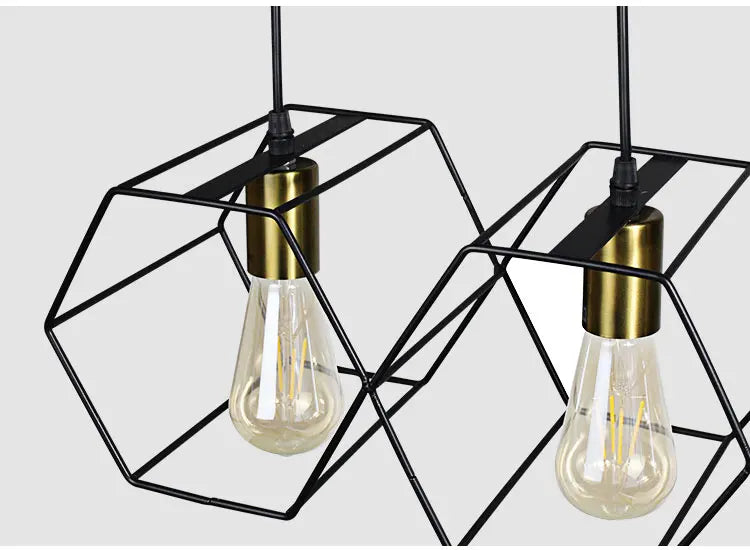 Geometric Hexagonal Black Metal Multi-Head Pendant Light | Lumfyr