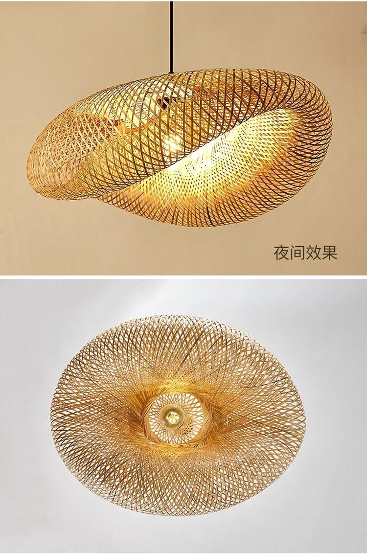 Vintage Braided Bamboo Dining Room Pendant Light | Lumfyr