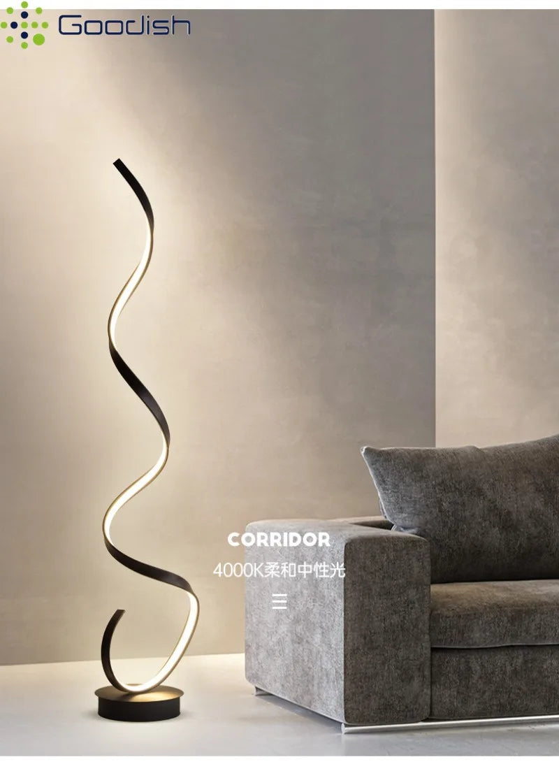 Modern Design LED Spiral Floor Lamp Living Room Bedroom — Black & White | Lumfyr