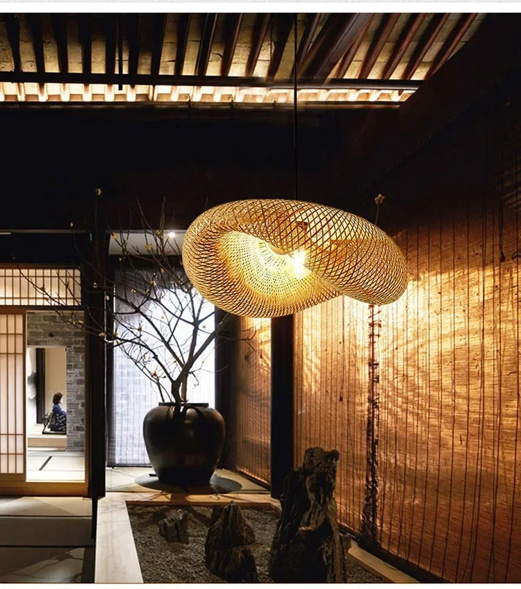 Vintage Braided Bamboo Dining Room Pendant Light | Lumfyr