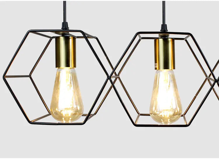 Geometric Hexagonal Black Metal Multi-Head Pendant Light | Lumfyr