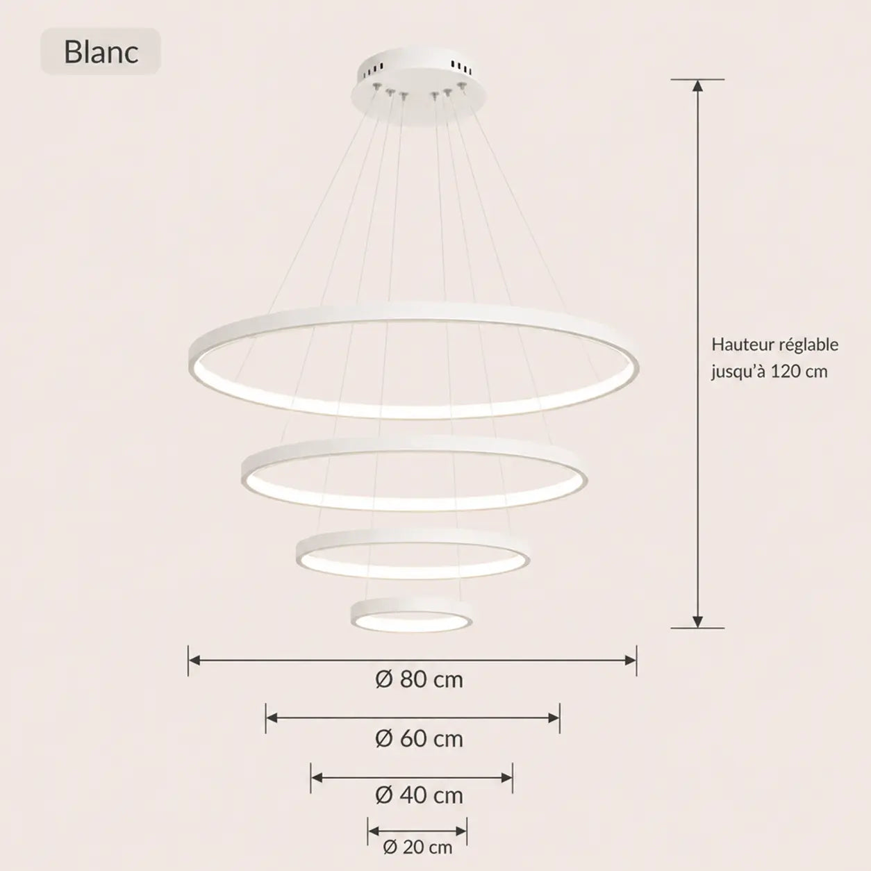 Lustre Anneaux LED en Cascade 1 à 4 Anneaux